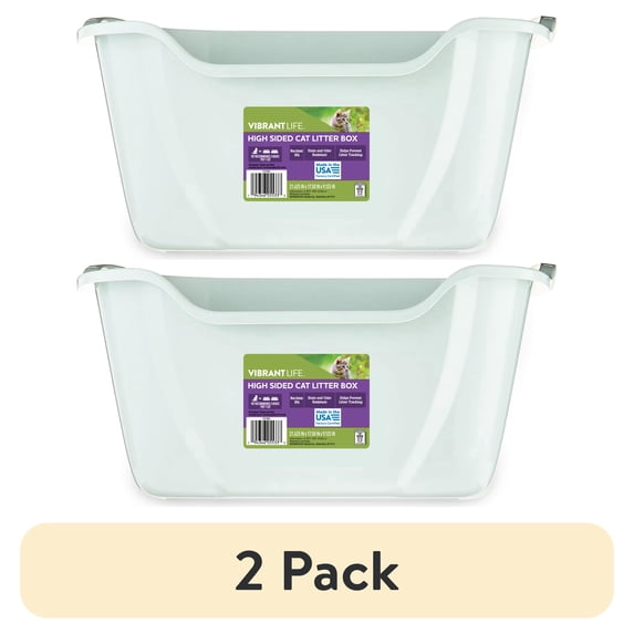 (2 pack) Vibrant Life High-Sided Open Cat Litter Box, XL, Green