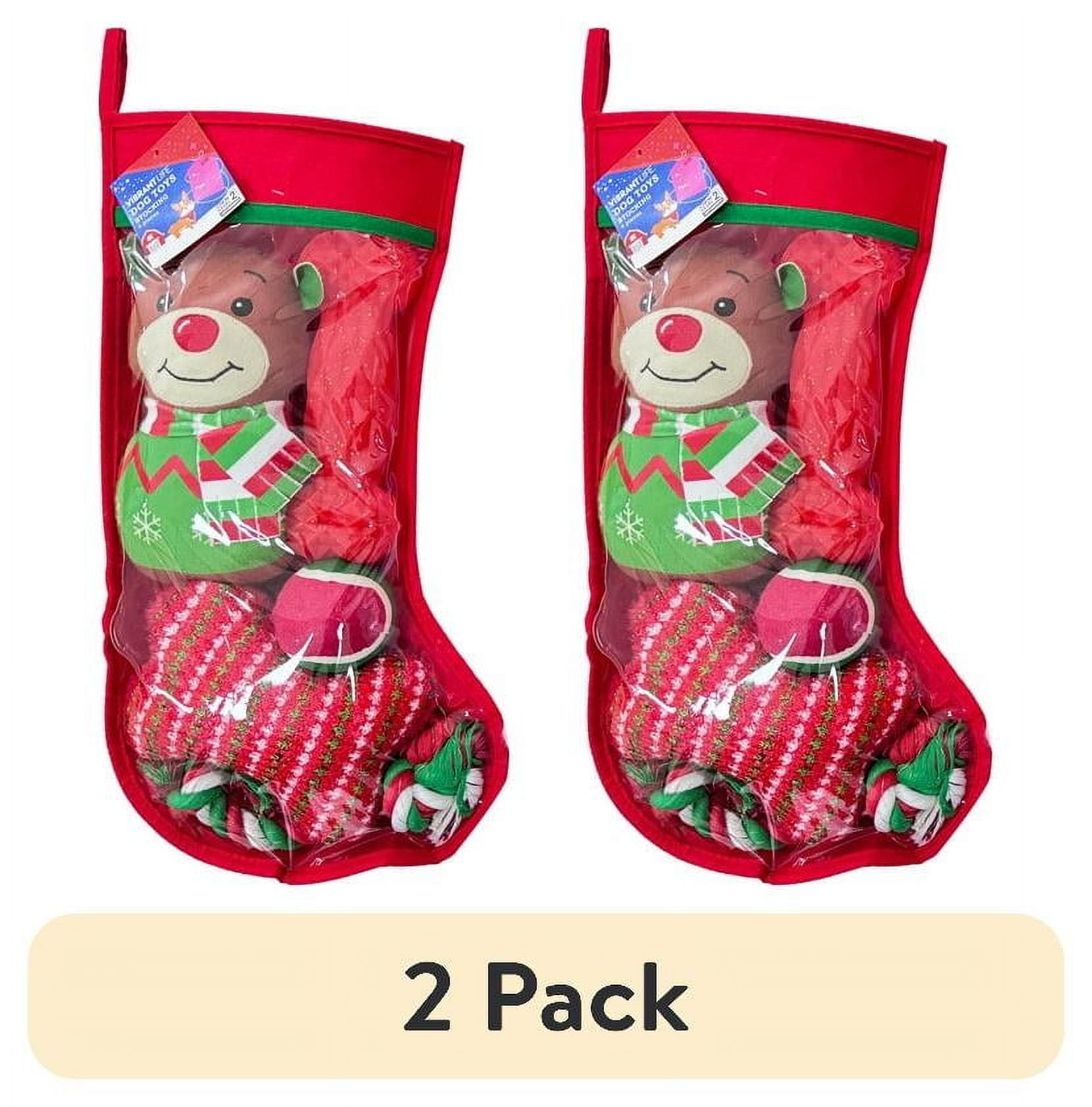 (2 pack) Vibrant Life Holiday 5-Piece Dog Toy Stocking Gift Set, Red, Chew Level 2