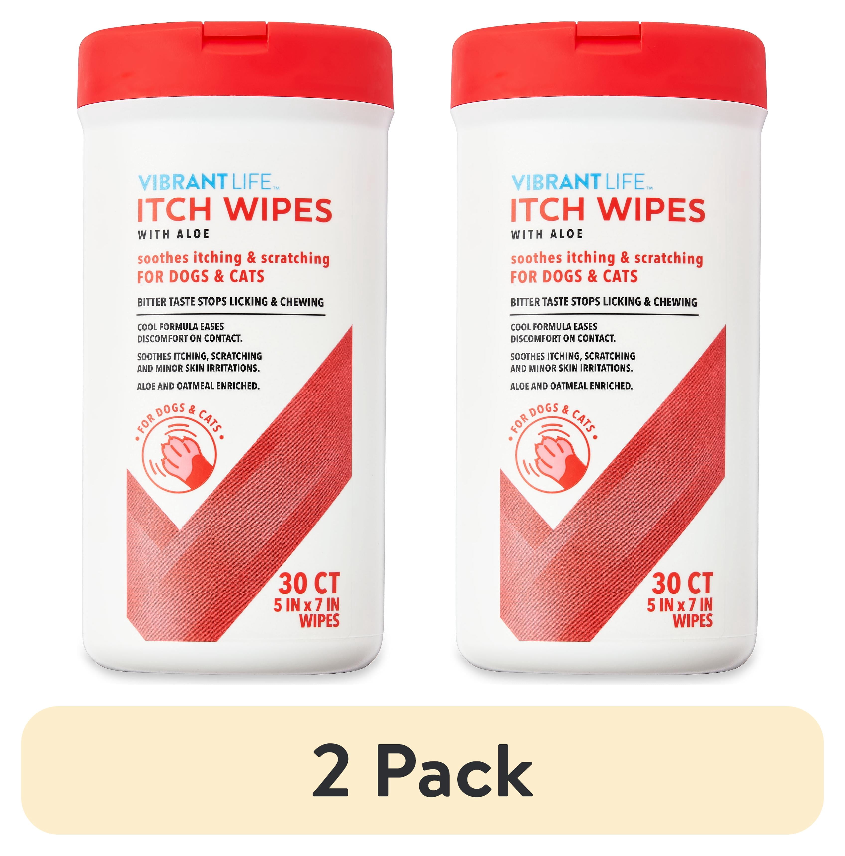 (2 pack) Vibrant Life Itch Wipes with Aloe for Cats & Dogs, 30 Count