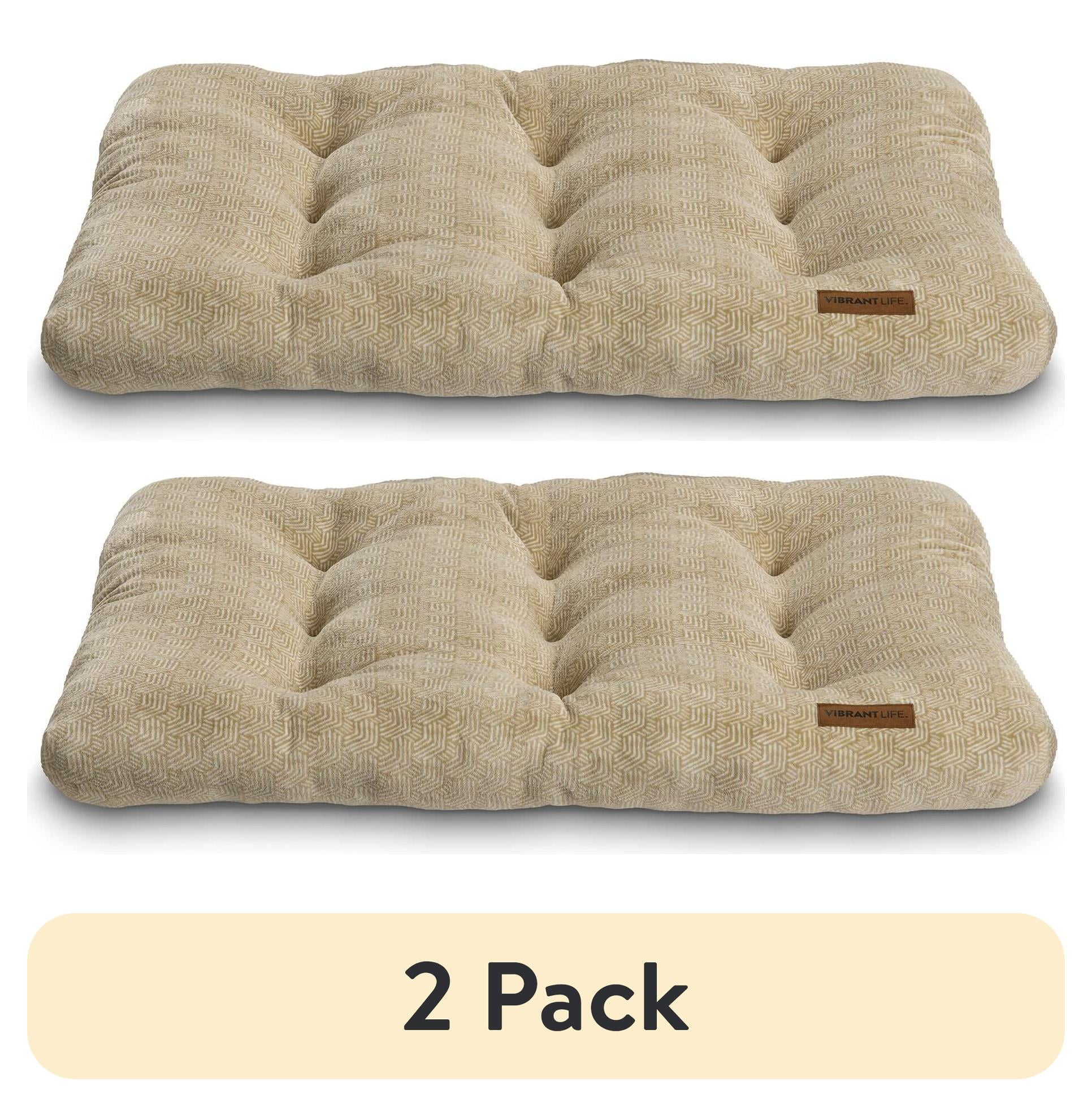 (2 pack) Vibrant Life Large Dog Bed, Plush Pillow Bed For Large Breeds, Large, 42" x 32", Tan