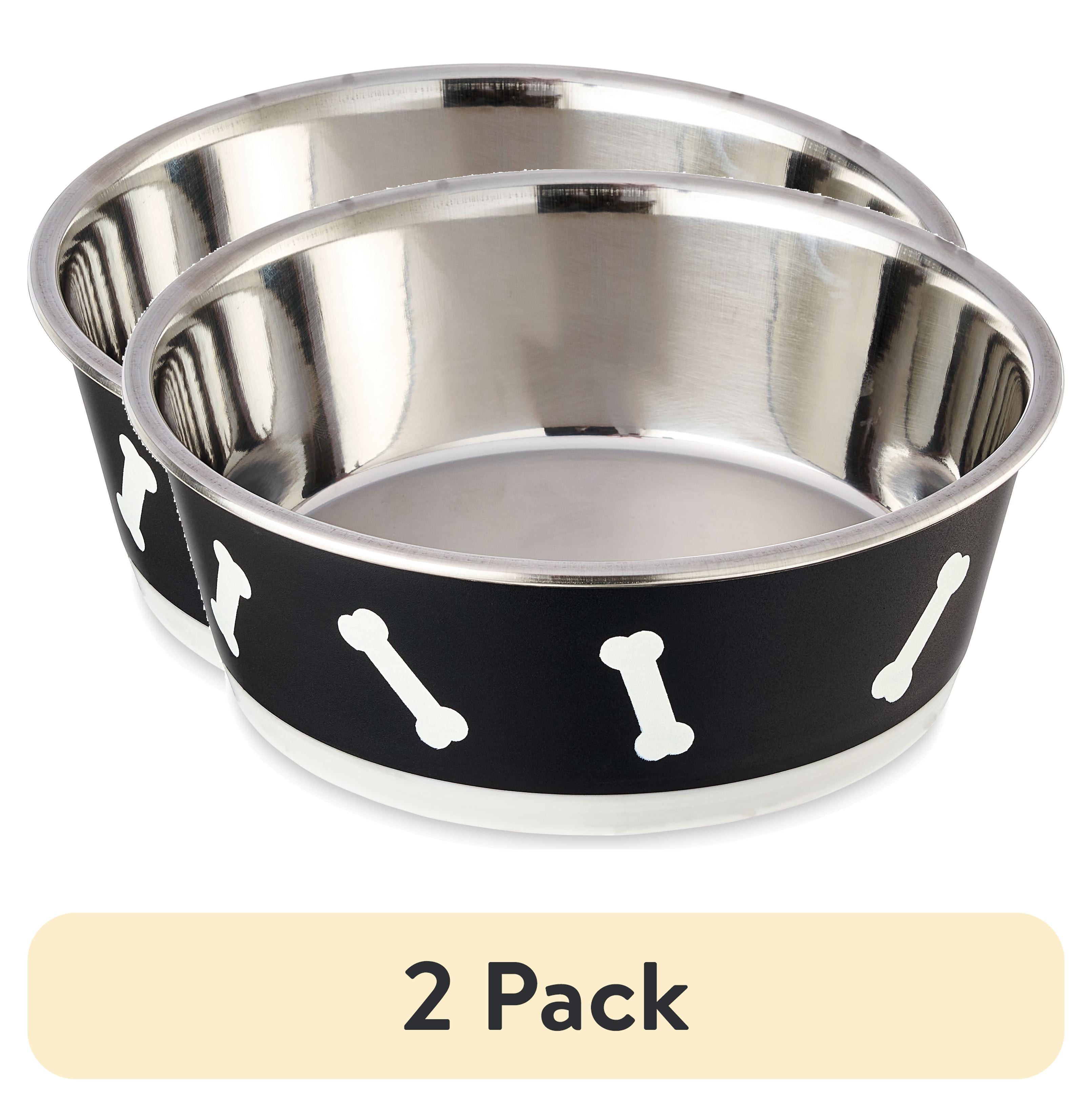 (2 pack) Vibrant Life Large Stainless Steel Dog Bowl, Black