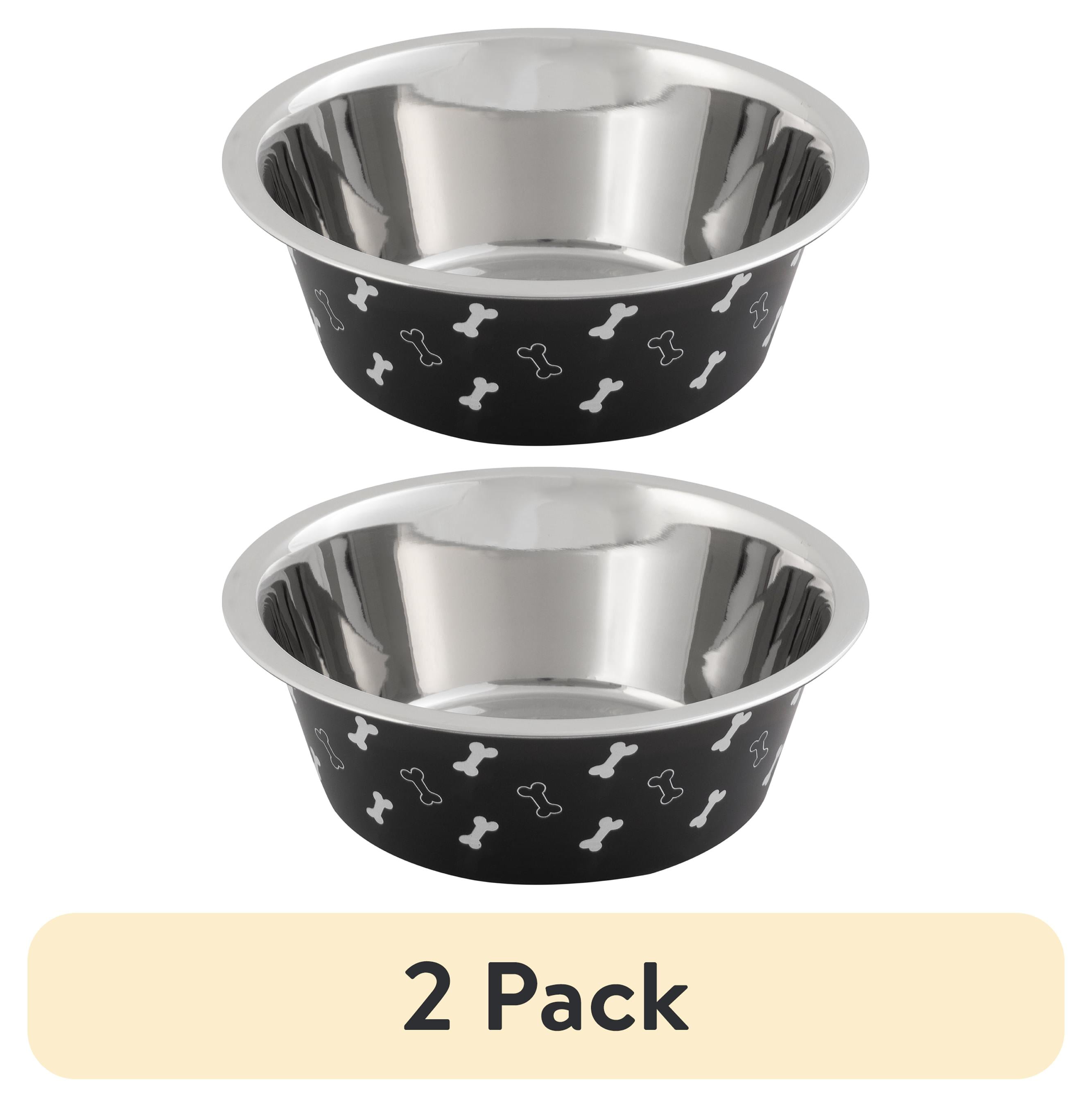(2 pack) Vibrant Life Large Stainless Steel Dog Bowl, 48 fl oz, Black with Bones