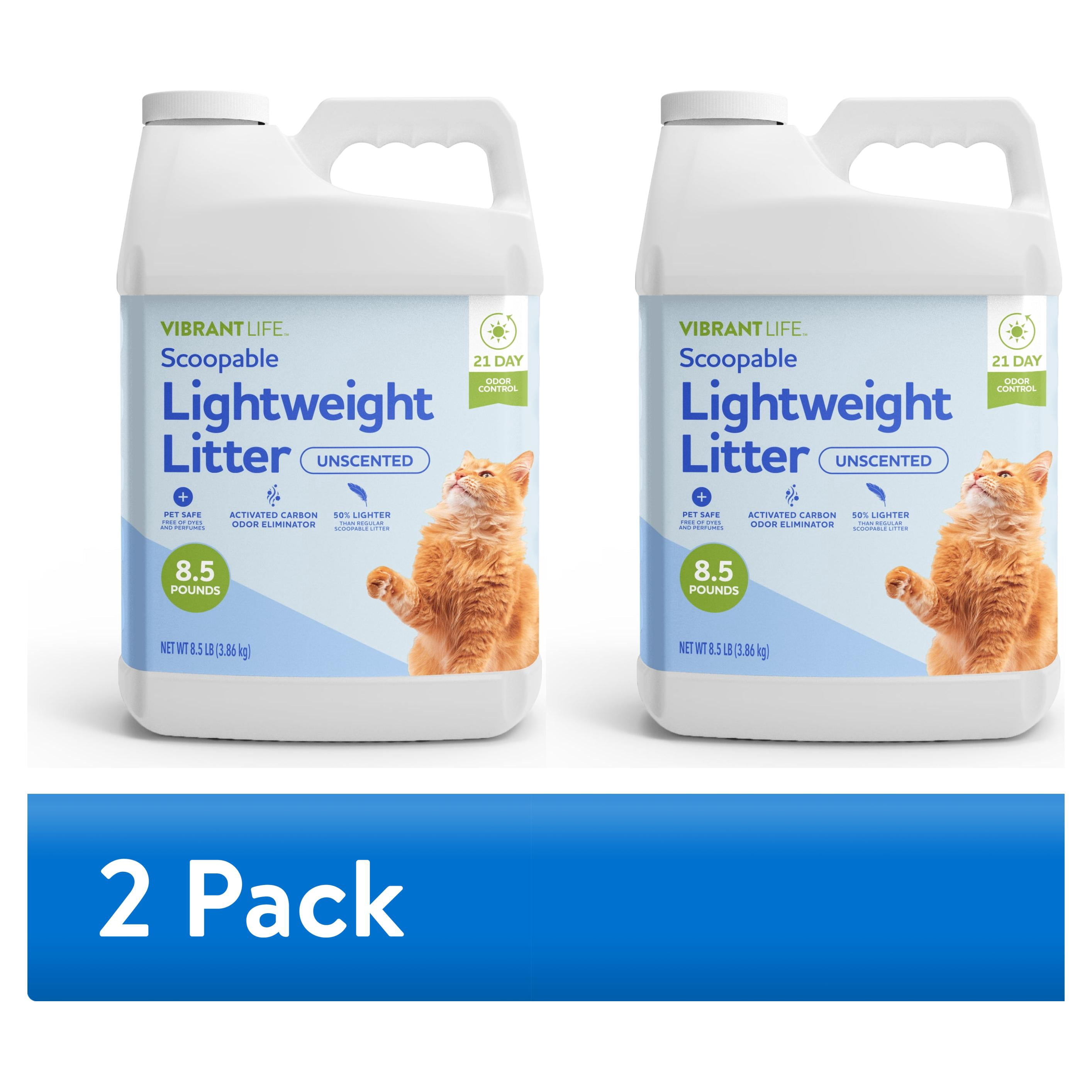 (2 pack) Vibrant Life Lightweight Clumping Cat Litter with Activated Carbon, Unscented, 8.5 lb Jug