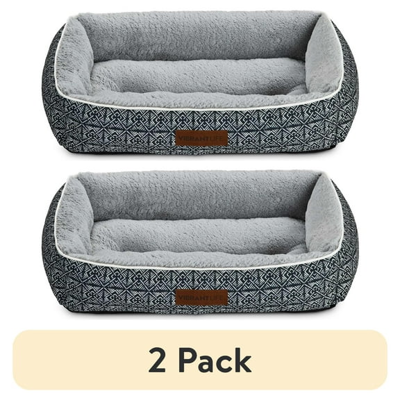(2 pack) Vibrant Life Plush Lounger Cozy Dog Bed, Black, Machine Washable, Medium, 27" x 20"