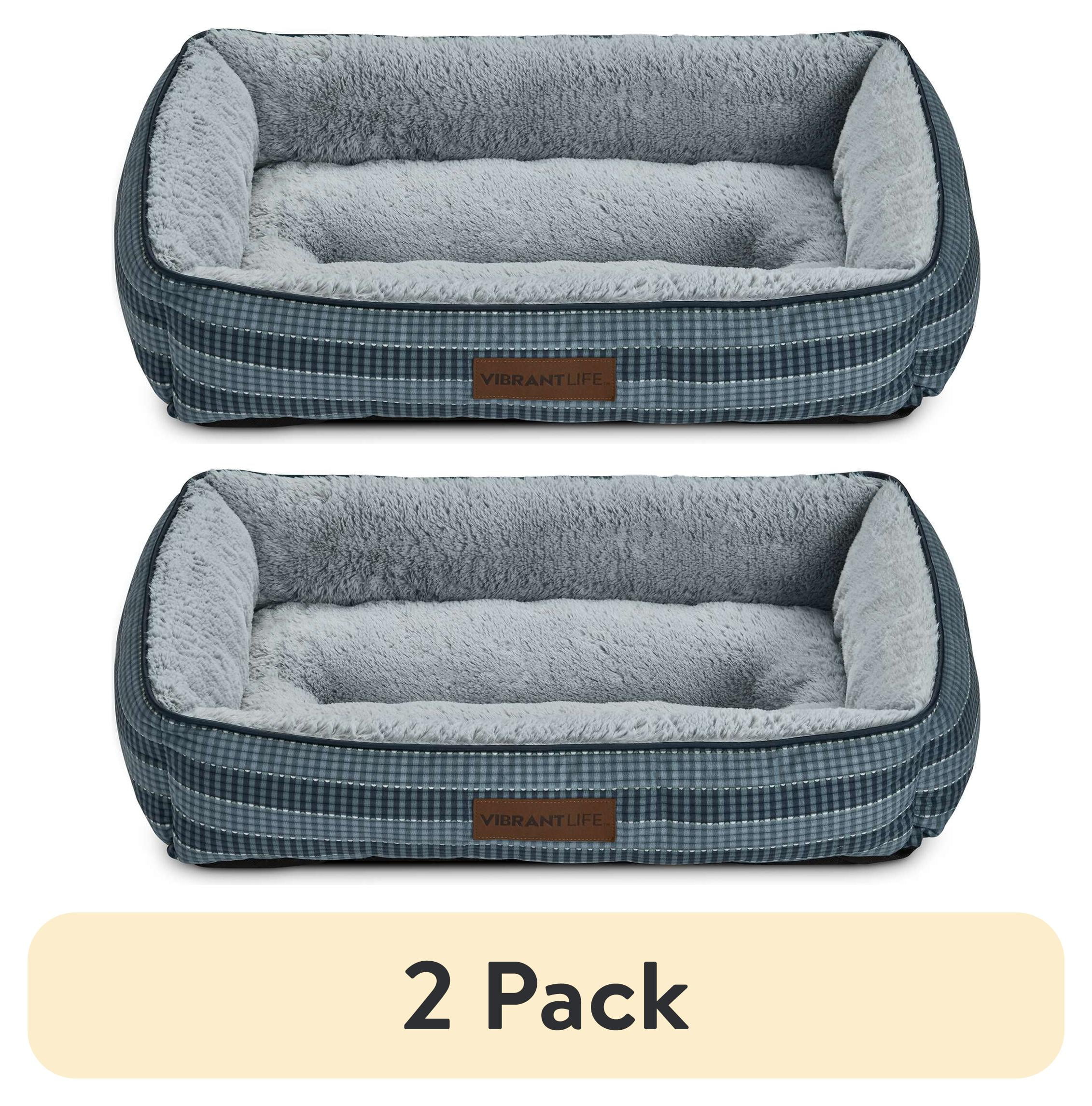(2 pack) Vibrant Life Medium Dog Bed, Plush Bolster Dog for Medium Dogs, Medium, 27" x 20", Blue