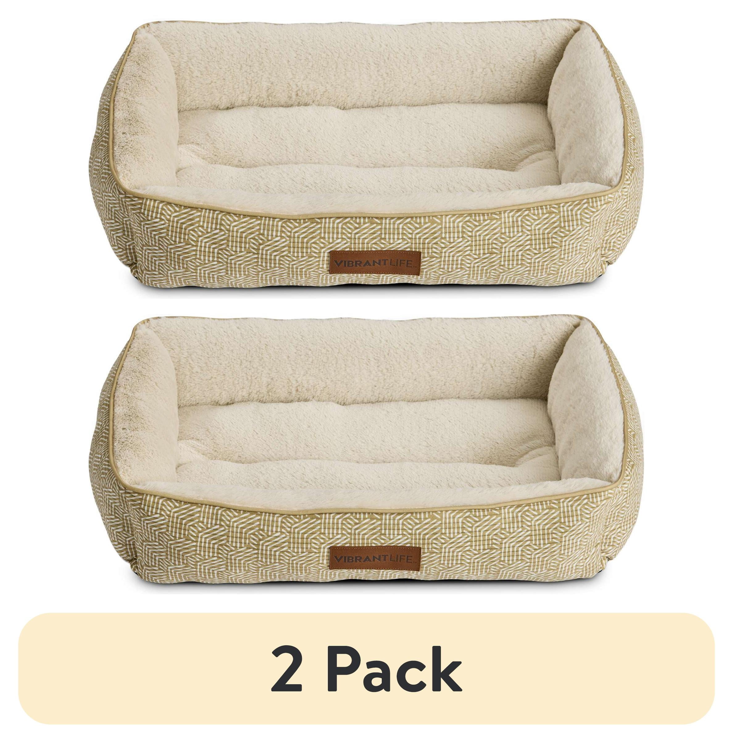 (2 pack) Vibrant Life Medium Dog Bed, Plush Bolster Dog for Medium Dogs, Medium, 27" x 20", Tan