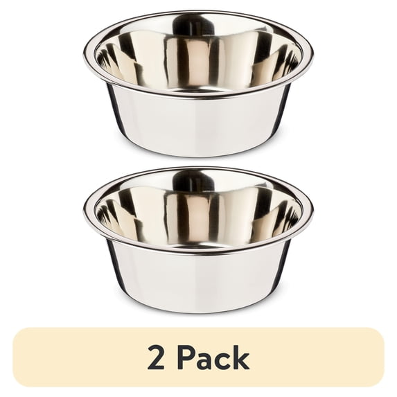 (2 pack) Vibrant Life Medium 7.6-Cup Stainless Steel Pet Bowl, Silver