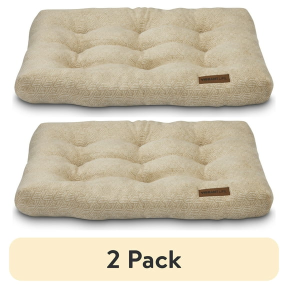(2 pack) Vibrant Life Medium Dog Bed, Plush Pillow Bed For Medium Breeds, Medium, 36" x 26", Tan