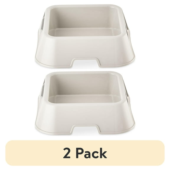 (2 pack) Vibrant Life Medium Square Double Wall Plastic Dog Bowl, Gray