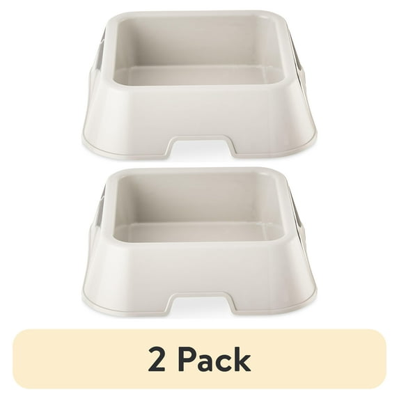 (2 pack) Vibrant Life Medium Square Double Wall Plastic Dog Bowl, Gray