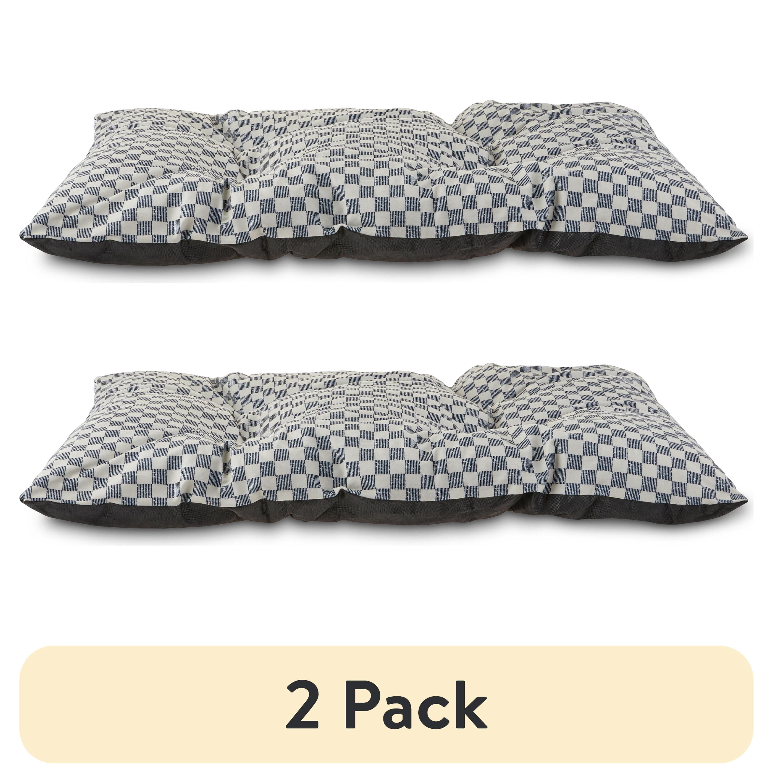 (2 pack) Vibrant Life Medium Tufted Pillow Pet Bed, Black and White Checkered, 35" x 27"