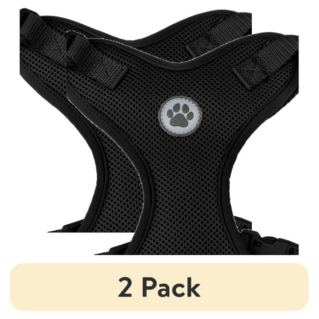 (2 pack) Vibrant Life Mesh Adjustable, Reflective Dog Walking Harness, Black, Large
