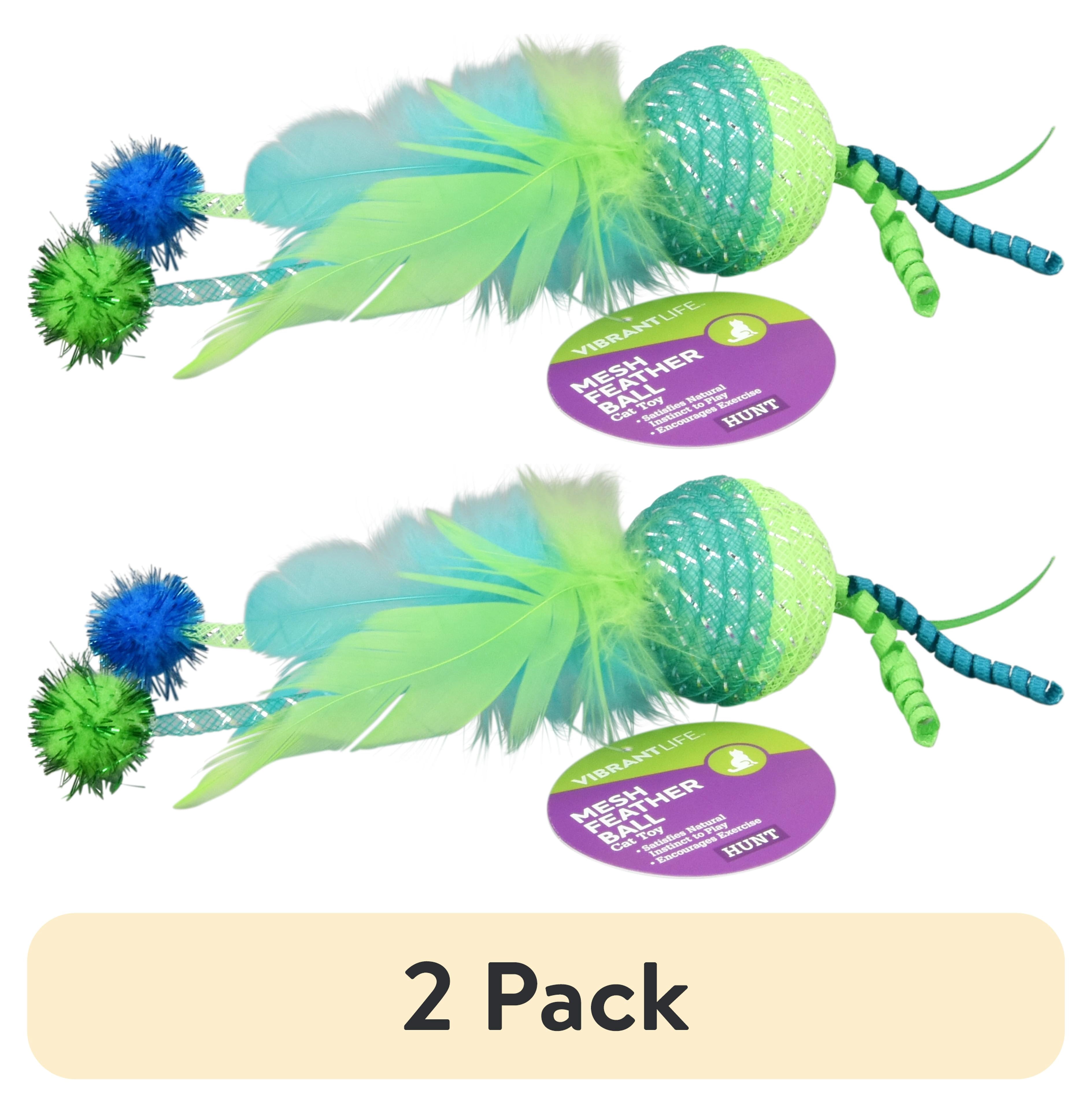(2 pack) Vibrant Life Mesh Feather Ball Cat Toy, Green/Lime