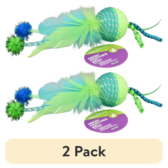 (2 pack) Vibrant Life Mesh Feather Ball Cat Toy, Green/Lime