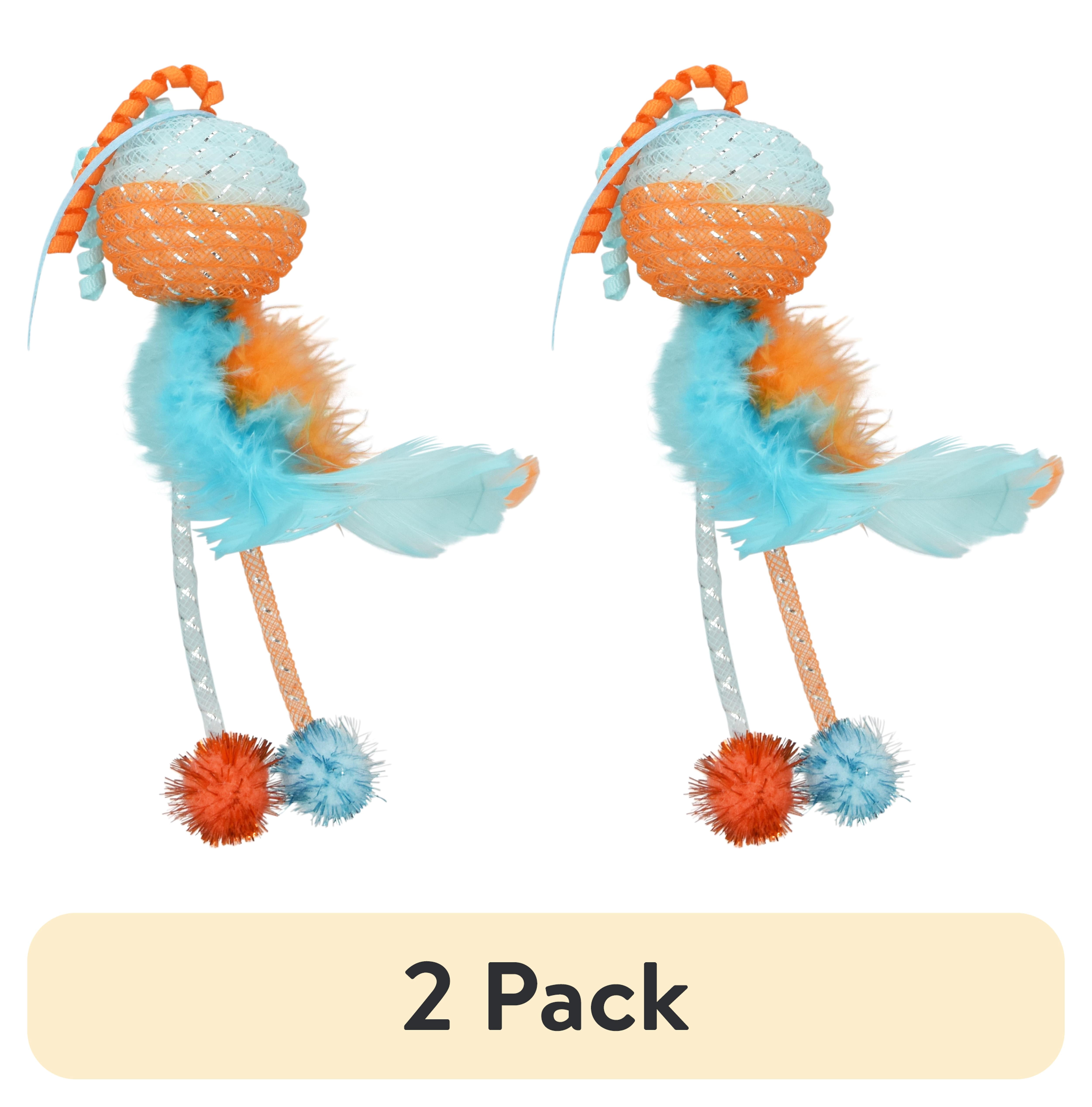 (2 pack) Vibrant Life Mesh Feather Ball Cat Toy, Orange/Blue