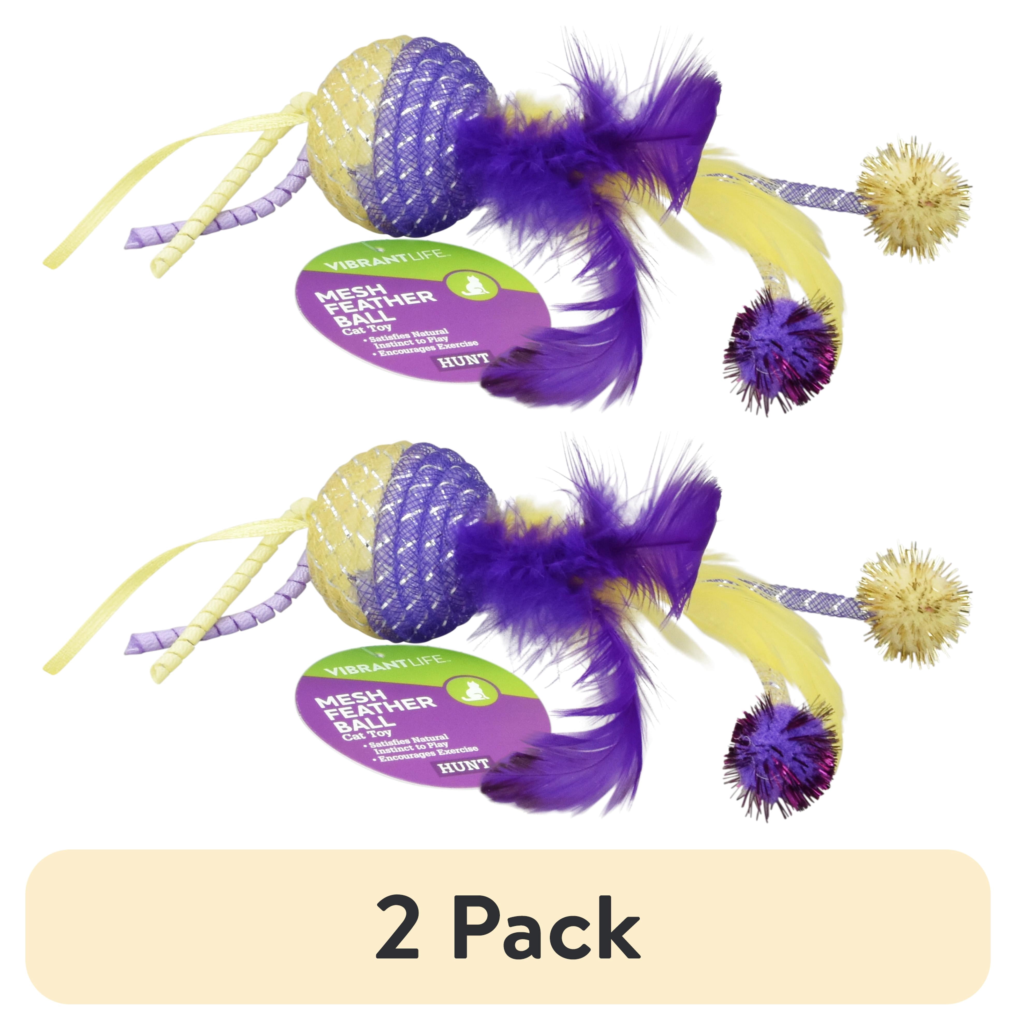 (2 pack) Vibrant Life Mesh Feather Ball Cat Toy, Purple/Yellow
