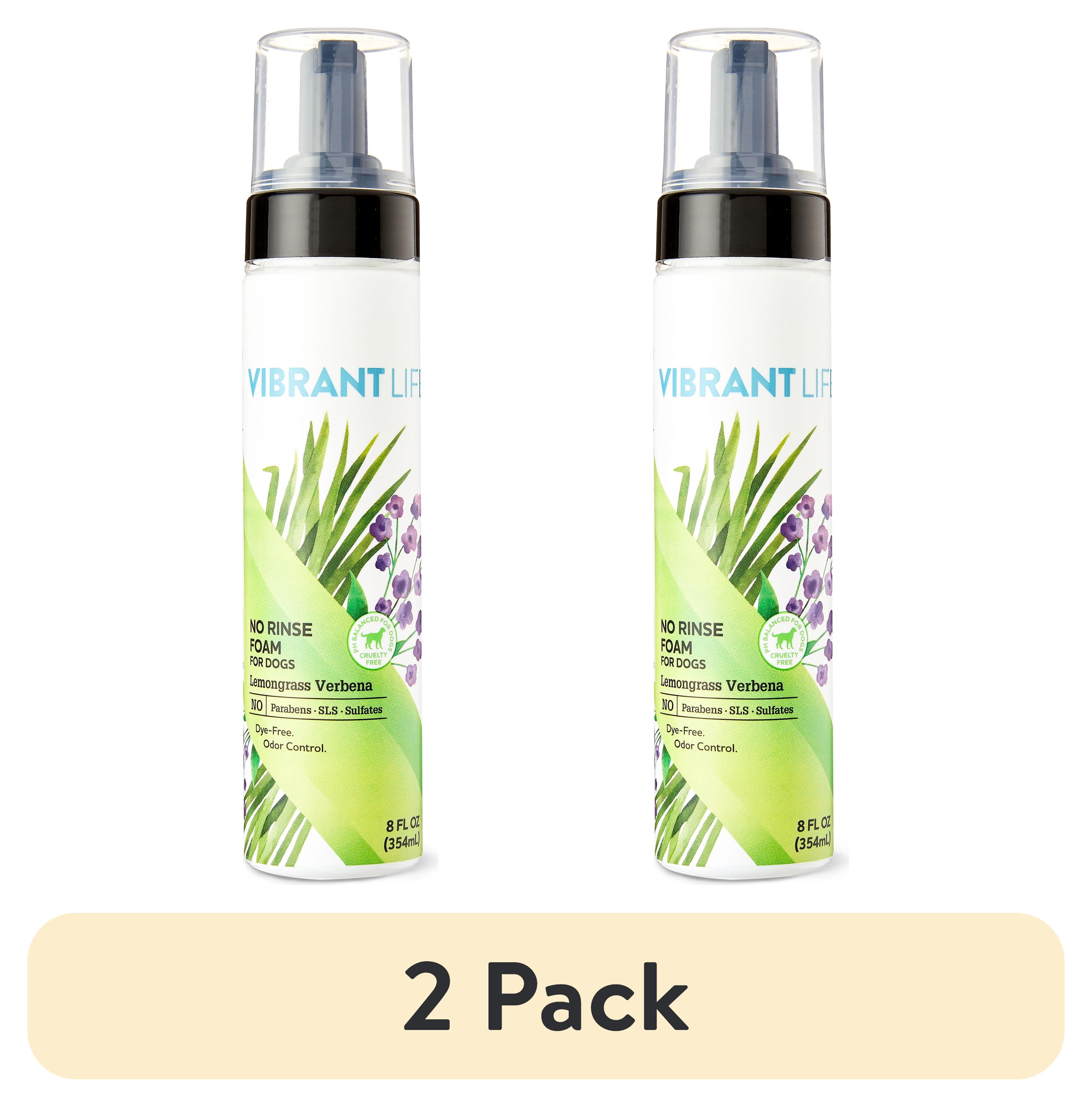 (2 pack) Vibrant Life No-Rinse Foam Dog Shampoo, Lemongrass Verbena, 8 fl oz