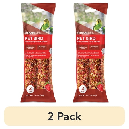 (2 pack) Vibrant Life Parakeet Treat Sticks, Strawberry, 3.17 oz. Bag, 2 Pieces