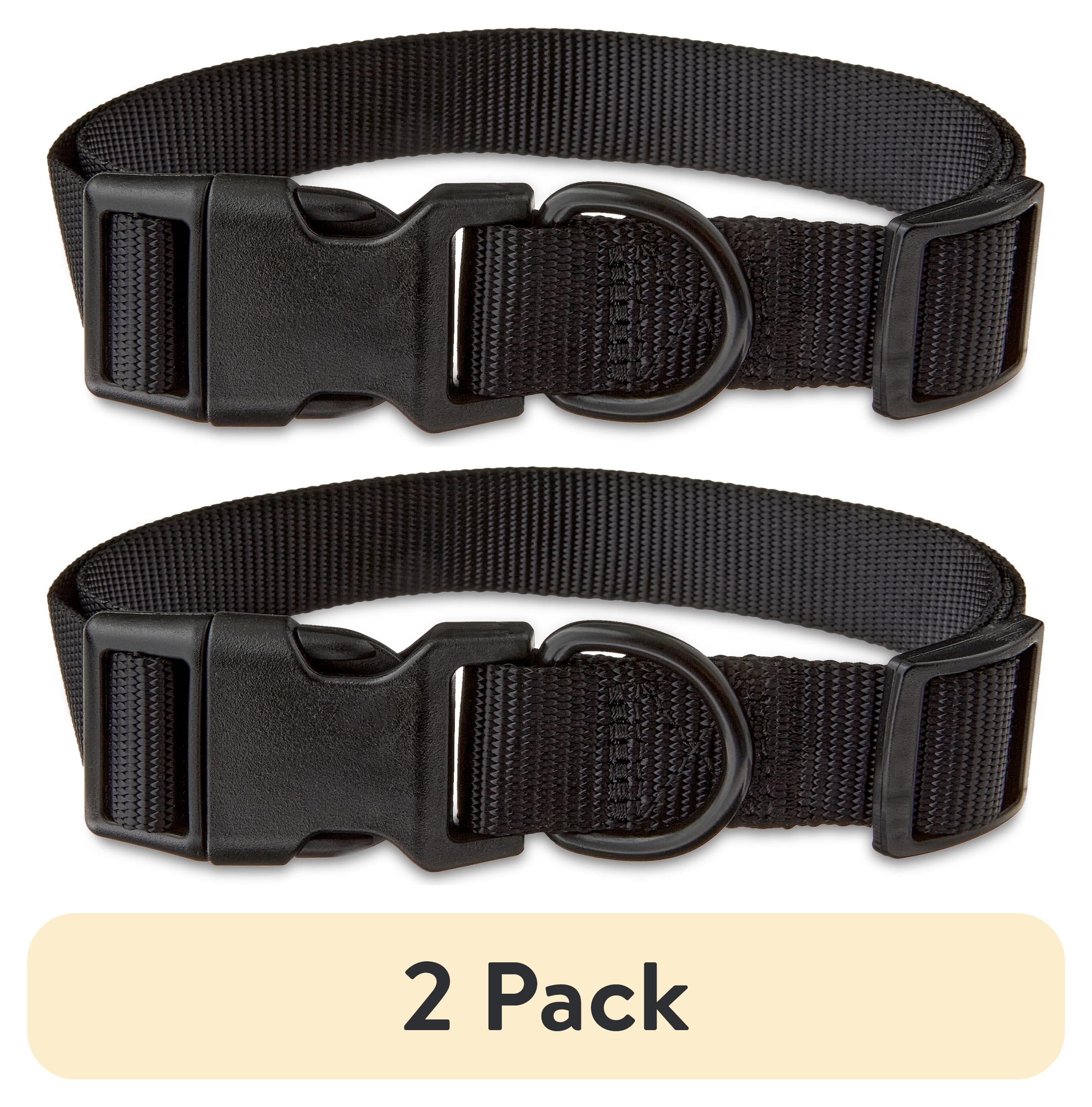 (2 pack) Vibrant Life Solid Polyester Adjustable Dog Collar, Black, L