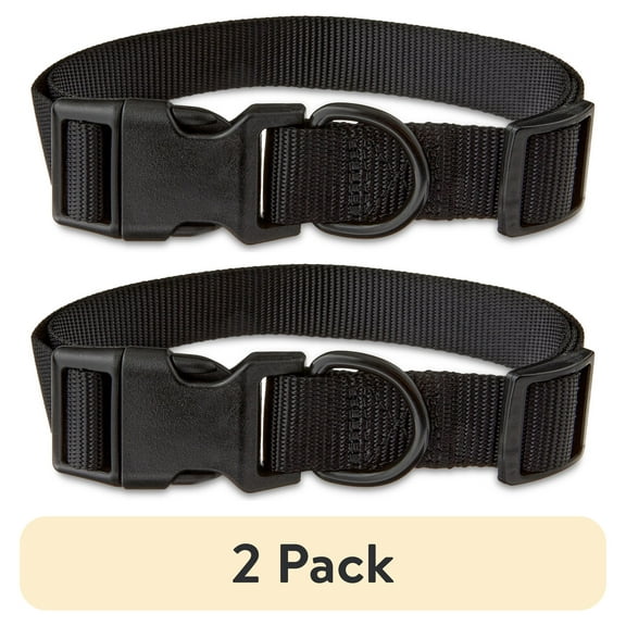(2 pack) Vibrant Life Polyester Adjustable Collar for Dogs, Black, Large