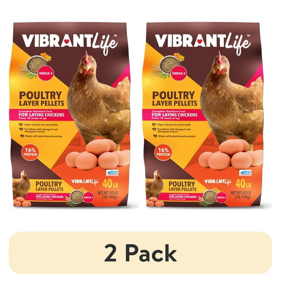 (2 pack) Vibrant Life Poultry Layer Pellets with Omega-3, 16% Protein, 40 lb