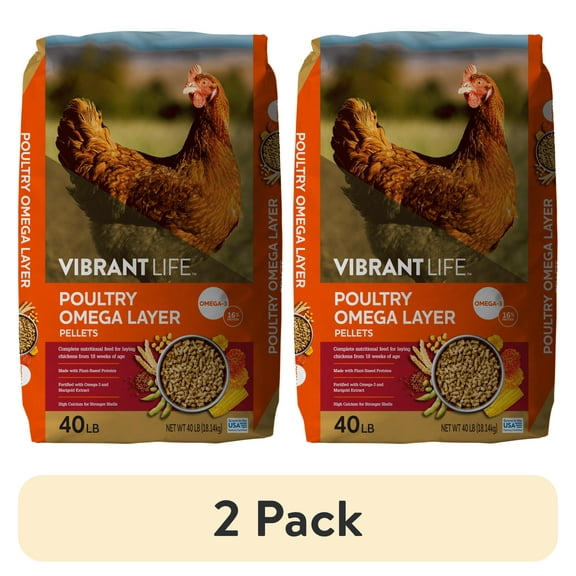 (2 pack) Vibrant Life Poultry Omega Layer Pellets, 40 lb Bag