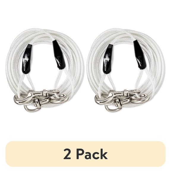 (2 pack) Vibrant Life Reflective Vinyl-Covered Tie-Out Cable for Dogs, Super, 25'