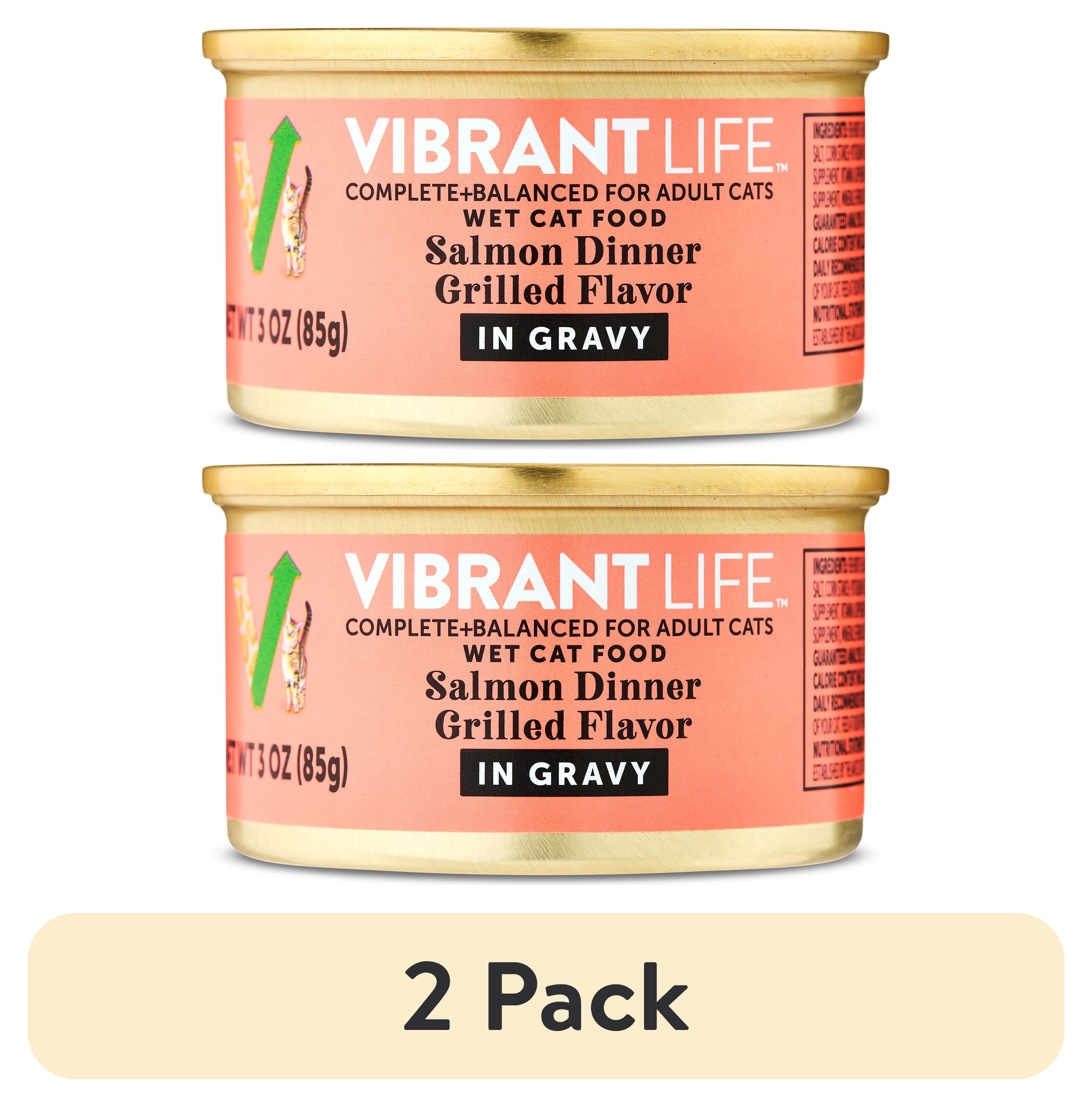 (2 pack) Vibrant Life Salmon Dinner Grilled Flavor in Gravy Wet Cat Food, 3 oz Can