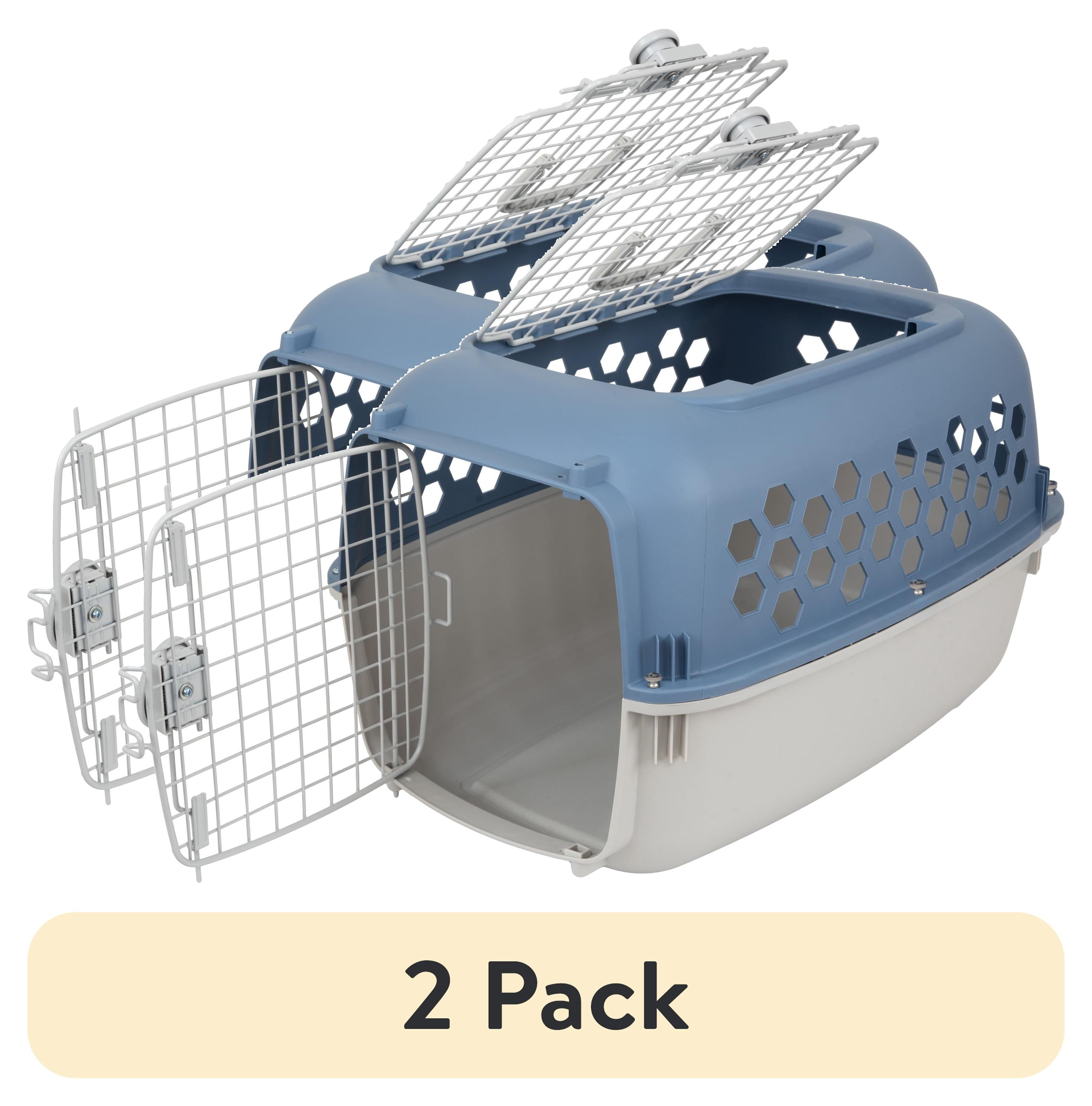 (2 pack) Vibrant Life Small 2-Door Dog Kennel, Blue, 25 lb Limit