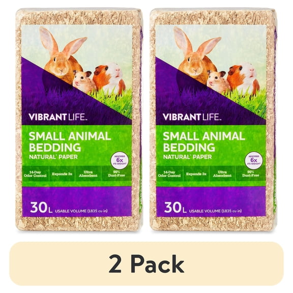(2 pack) Vibrant Life Small Animal Bedding, Natural Paper, 30 L Bag