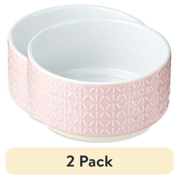 (2 pack) Vibrant Life Small Ceramic Pet Bowl, Pink, Dog