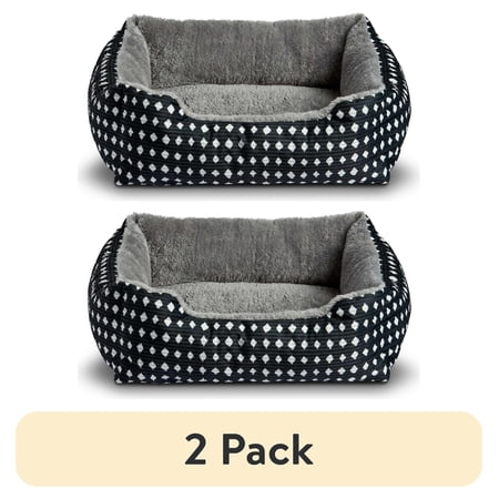 (2 pack) Vibrant Life Small Cuddler Pet Bed, Black and White Diamonds, 19" x 15"