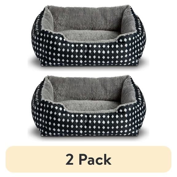 (2 pack) (2 pack) Vibrant Life Small Cuddler Pet Bed, Black and White Diamonds, 19" x 15"