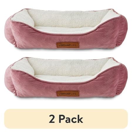 (2 pack) Vibrant Life Small Cuddler Pet Bed, Pink and White, 24" x 18"