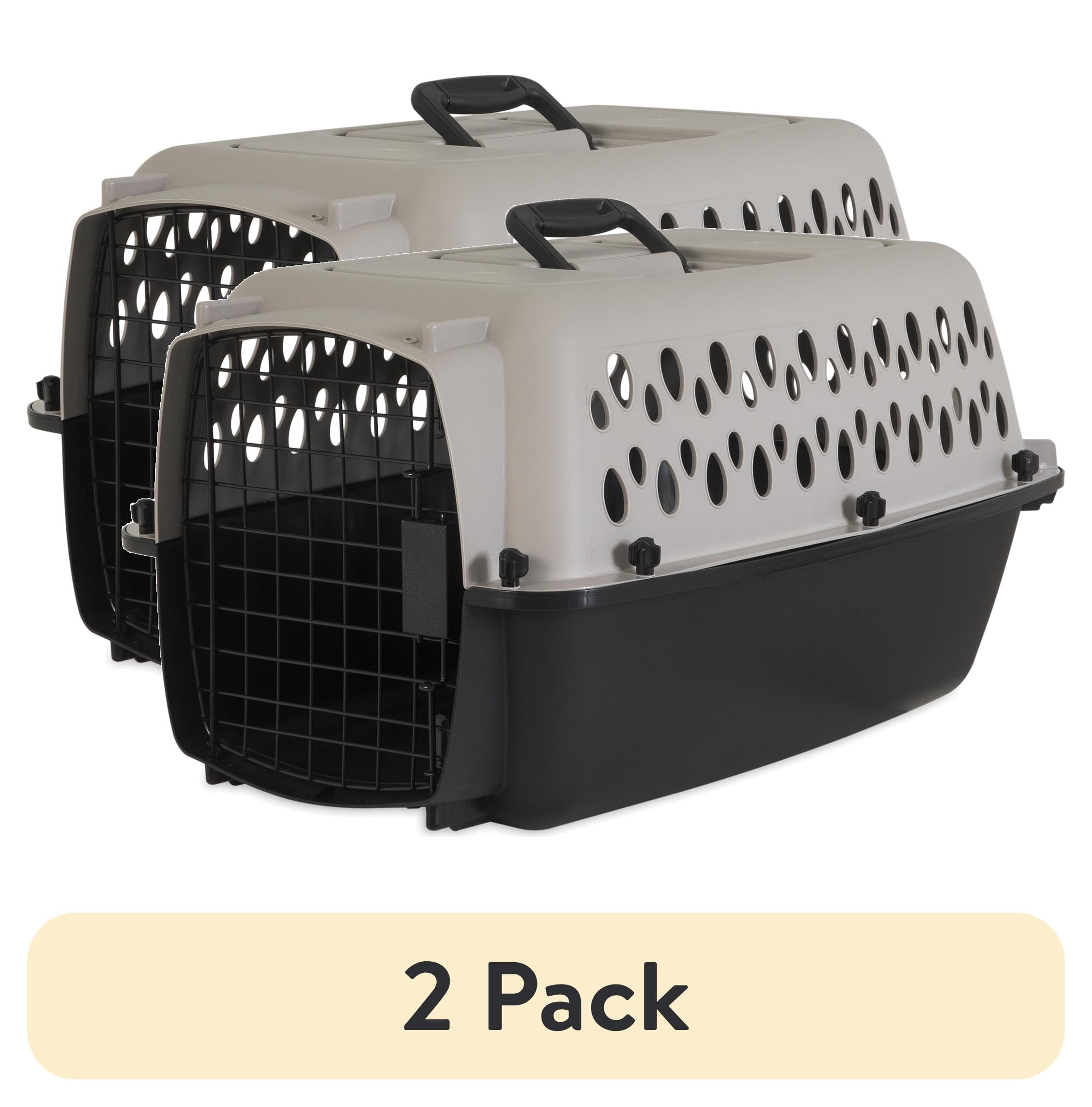 (2 pack) Vibrant Life Small Plastic Hard-Sided Pet Carrier, Black and Gray, 15 lb Limit