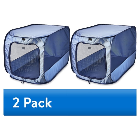 (2 pack) Vibrant Life Soft-Sided Pop Open Dog Kennel, Blue, Large