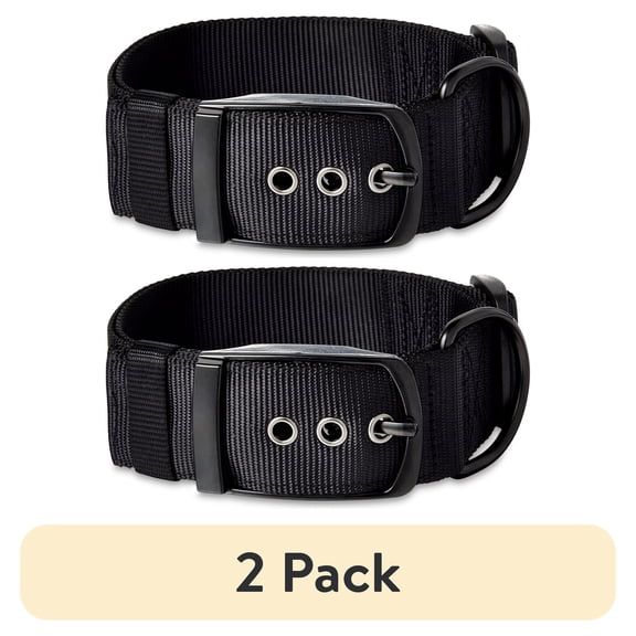 (2 pack) Vibrant Life Solid Polyester Dog Collar with Metal Buckle, Black, Extra Large