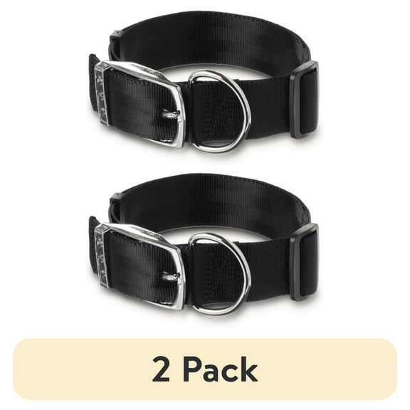 (2 pack) Vibrant Life Solid Polyester Dog Collar with Metal Buckle, Black, Extra Large
