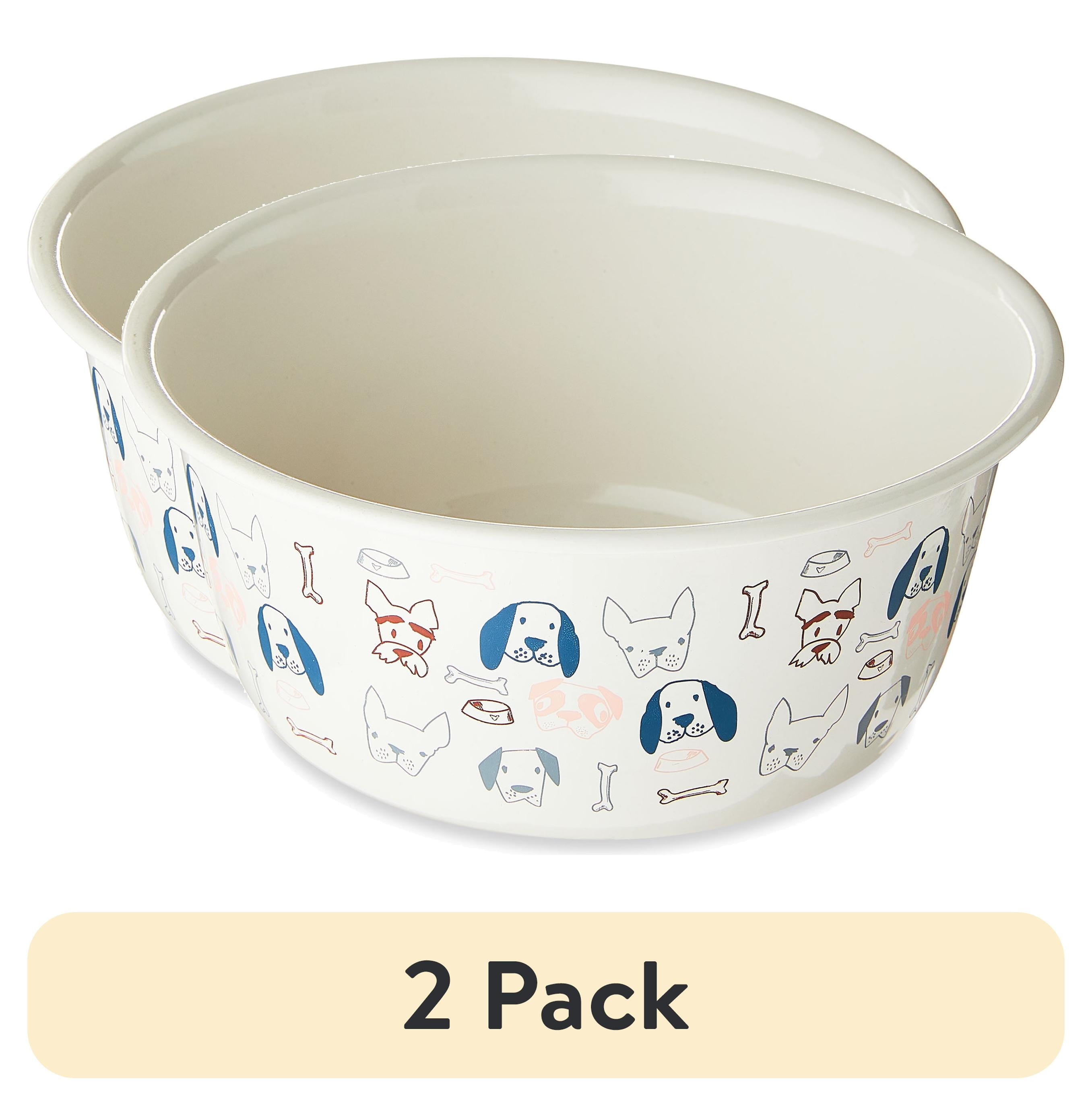 (2 pack) Vibrant Life Medium 4-Cup Stainless Steel Doggie Faces Pet Bowl, Off White