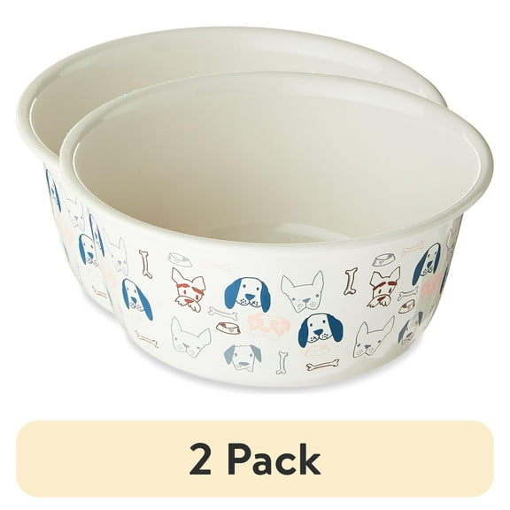 (2 pack) Vibrant Life Stainless Steel Doggie Faces Bowl, Off-White, Medium (4 Cups)