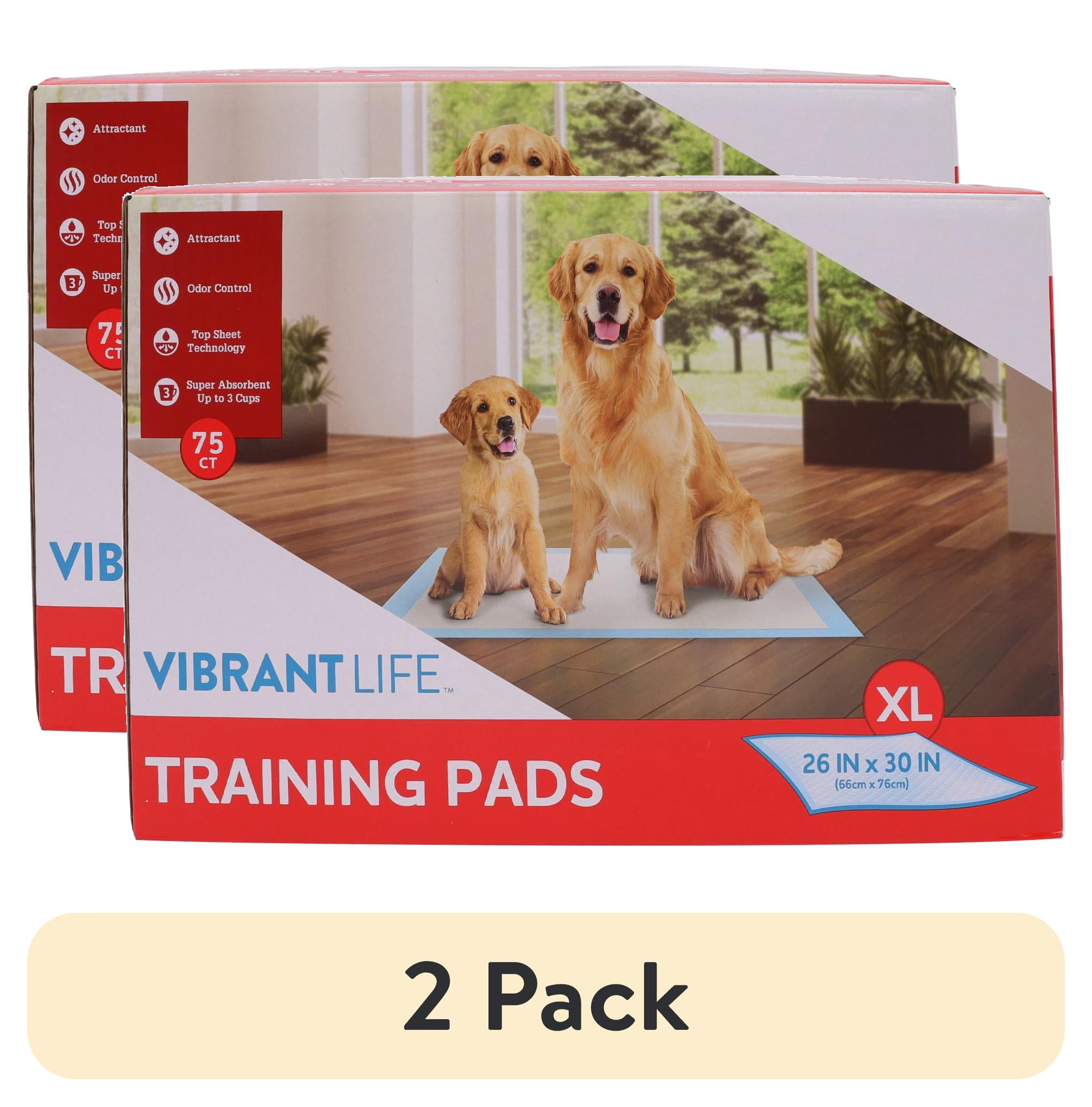 (2 pack) Vibrant Life XL Training Pads, Super Absorbent, Leak Proof, & Fast Dry Dog and Puppy Pee Pads, 26 in x 30 in, 75 Count