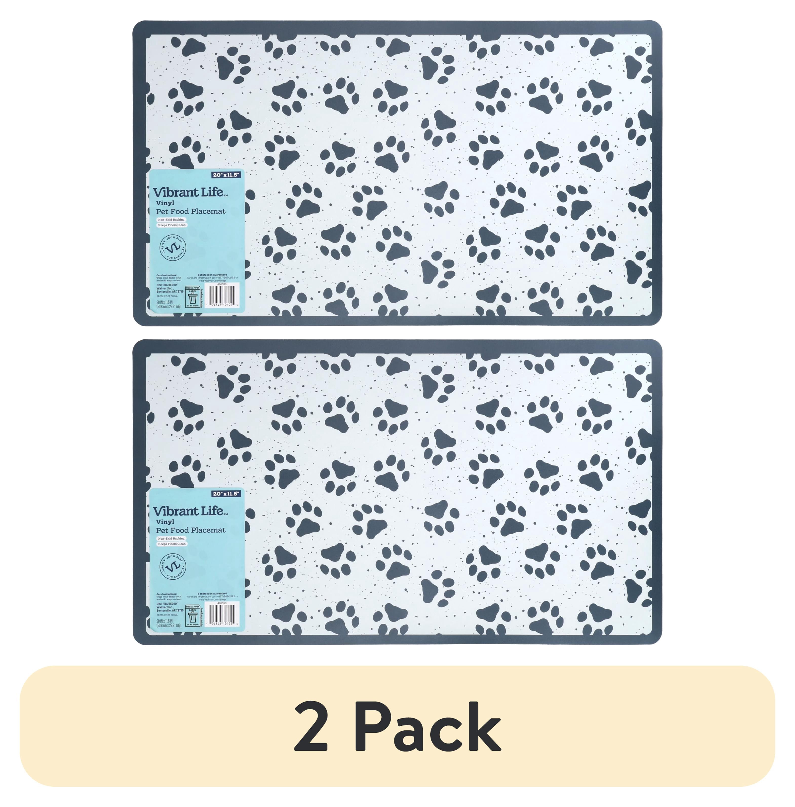 (2 pack) Vibrant Life Vinyl Pet Food Placemat, Blue Paws, 20" x 11.5"