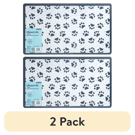 (2 pack) Vibrant Life Vinyl Pet Food Placemat, Blue Paws, 20" x 11.5"