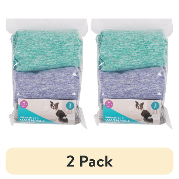 (2 pack) Vibrant Life Washable Dog Wraps for Male Dogs, M, 3 Count