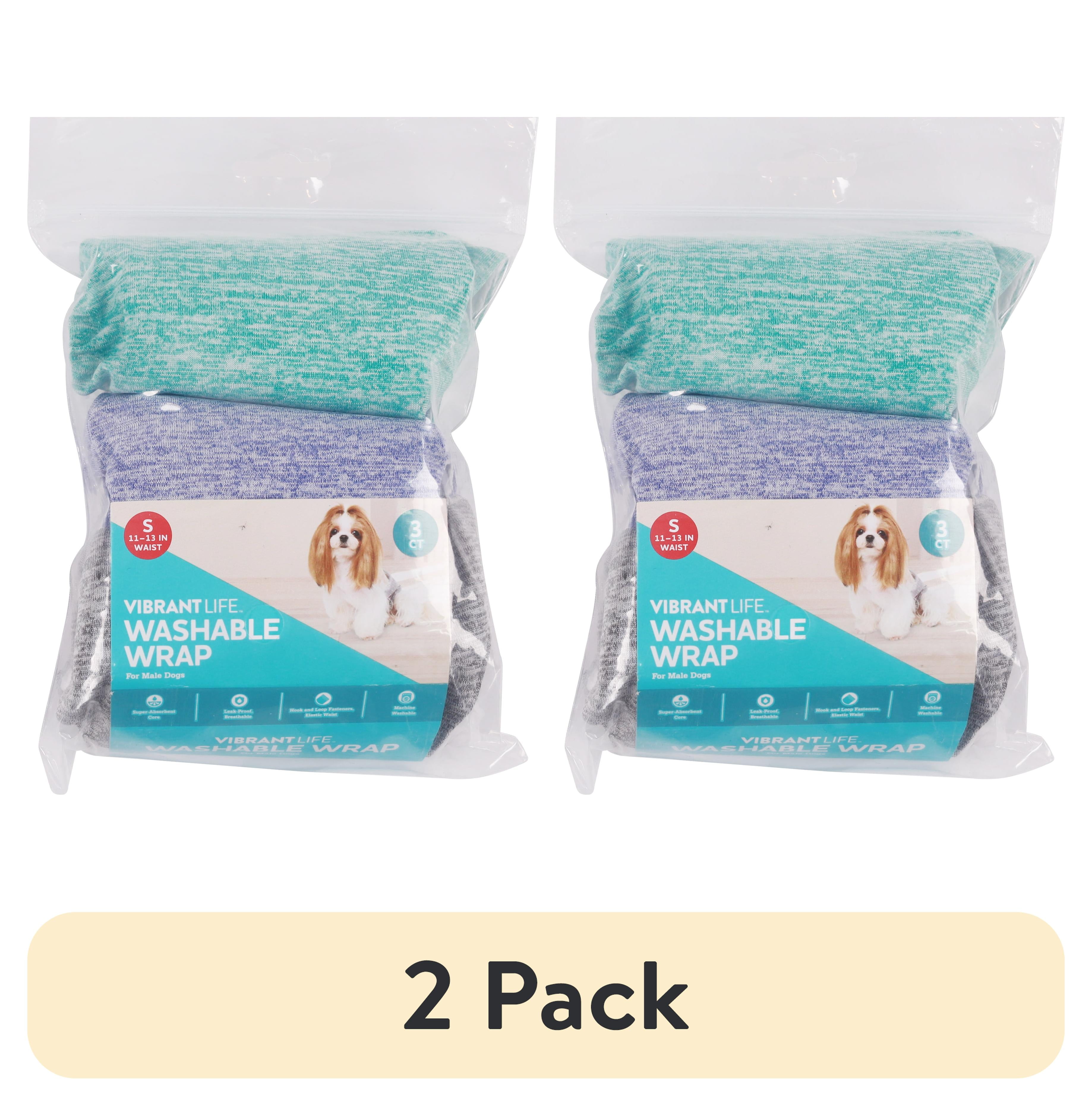 (2 pack) Vibrant Life Washable Dog Wraps for Male Dogs, S, 3 Count