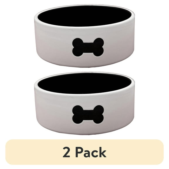 (2 pack) Vibrant Life White Ceramic Dog Pet Bowl