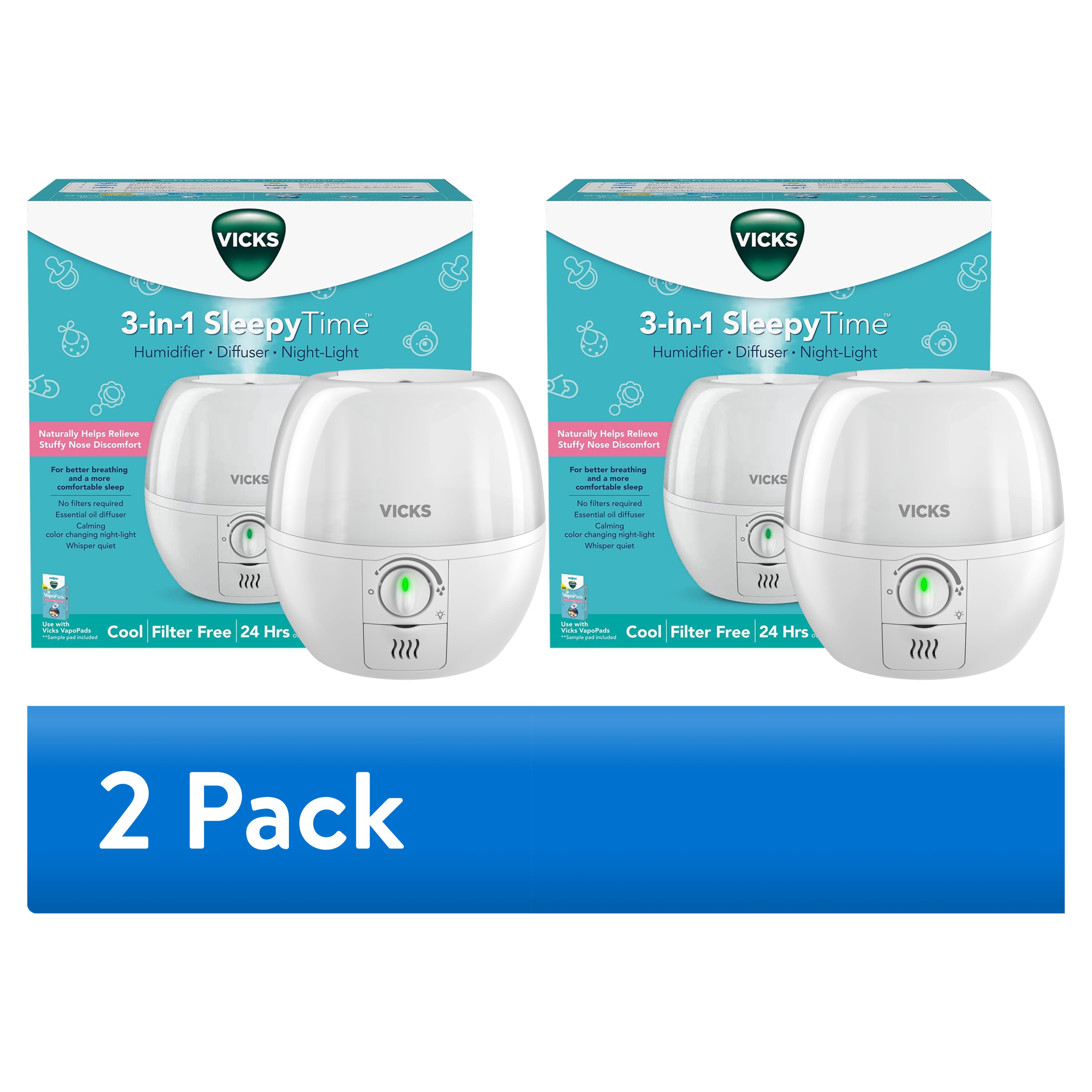 (2 pack) Vicks 3-in-1 Sleepy Time Ultrasonic Humidifier & Diffuser