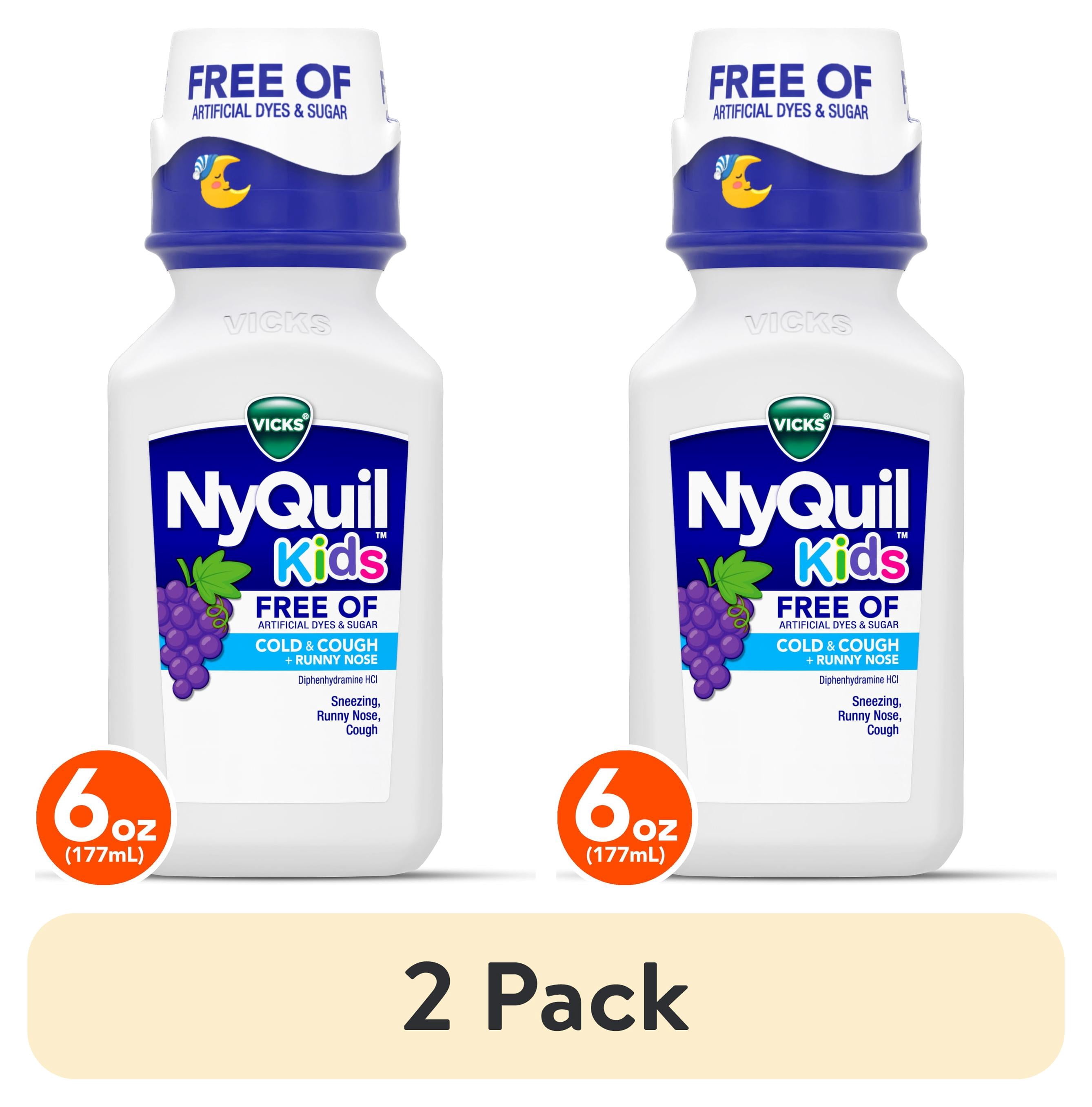 (2 pack) Vicks NyQuil Kids Cold + Cough Syrup, Children's Cold Medicine, Grape, 6 fl oz