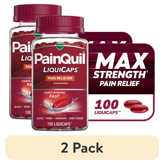 (2 pack) Vicks PainQuil Max Strength Pain Relief LiquiCaps Acetaminophen 1000mg 100 Count