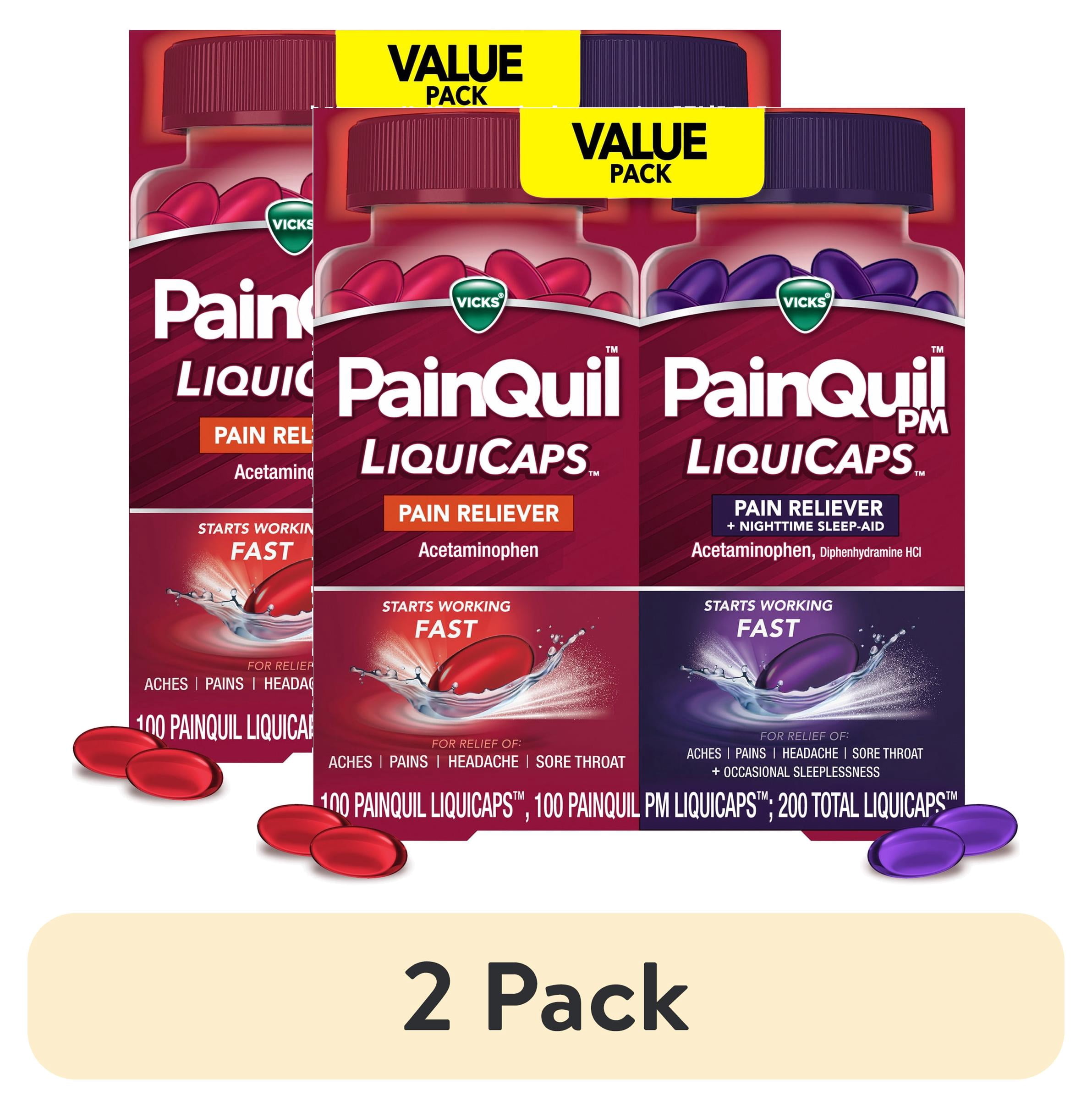 (2 pack) Vicks PainQuil Max Strength Pain Relief LiquiCaps, Day/Night Combo, 200 count